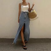 Jamie Slit Maxi Denim Skirt - Label Frenesi Fashion